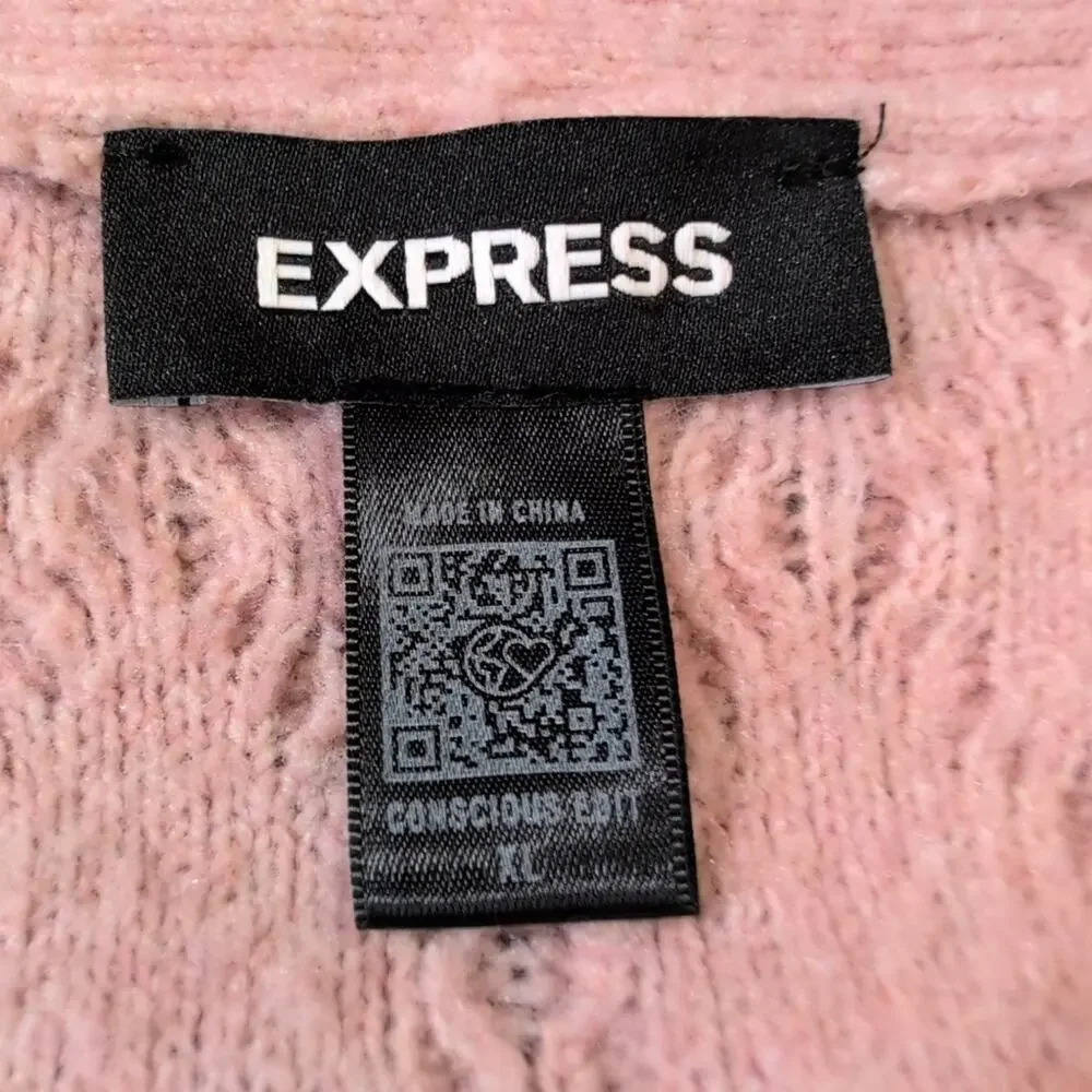 Express Pink Pearl & Crystal Cardigan Sweater with Diamond Knit Pattern, size XL